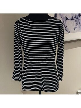 Chaps Black and White Striped Long Sleeve Top